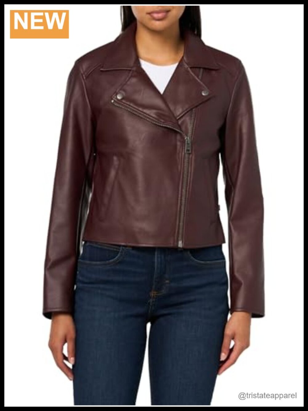 Faux Leather Cropped Moto Jacket with Asymmetrical Zip